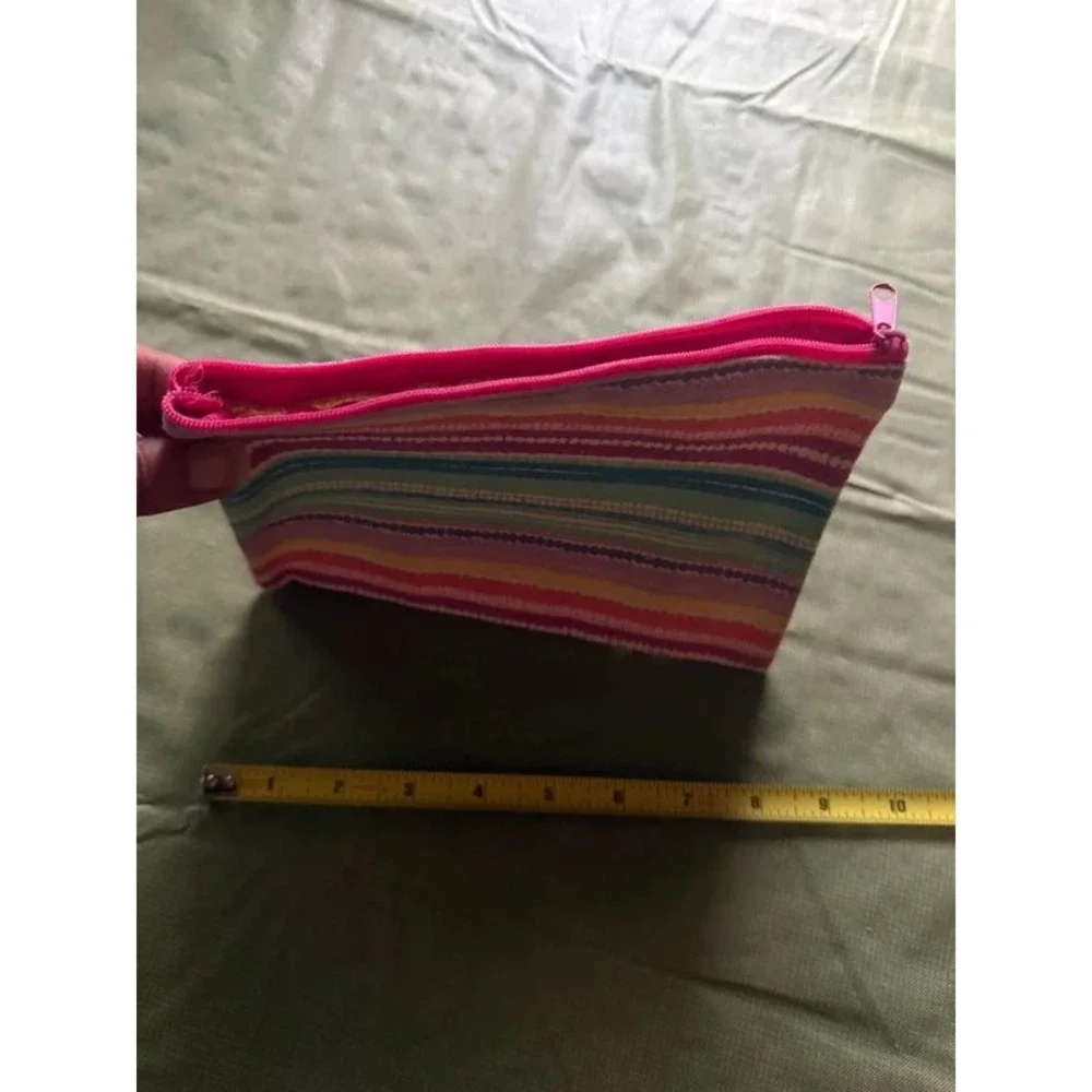 Multicolor Striped Woven Fabric Pencil Bag School Pouch